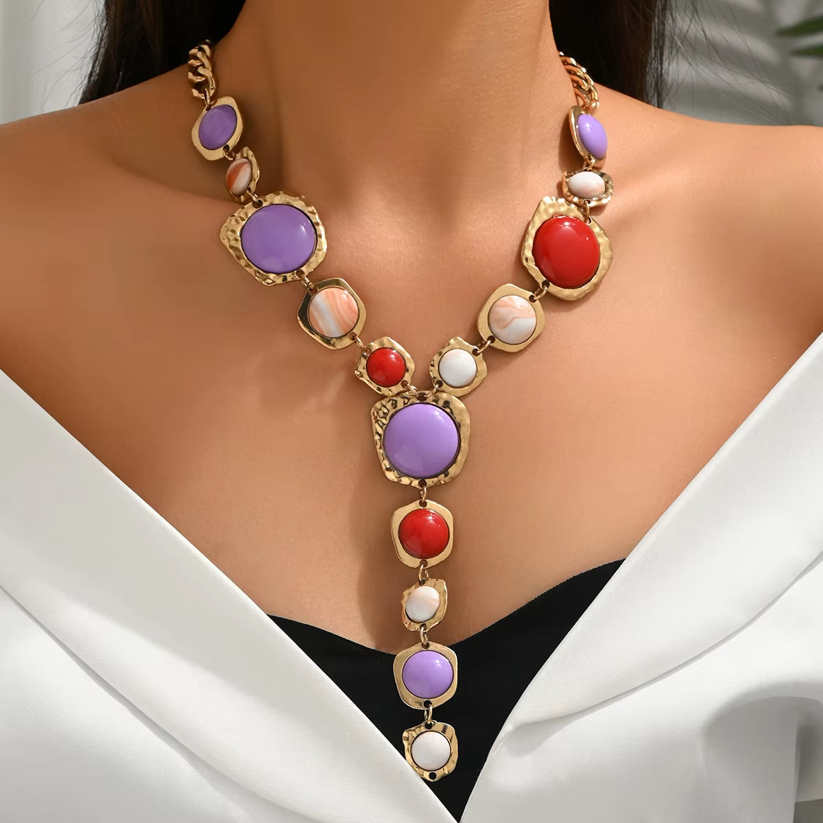 Vintage Chunky Geometric Y-Necklace – image 8