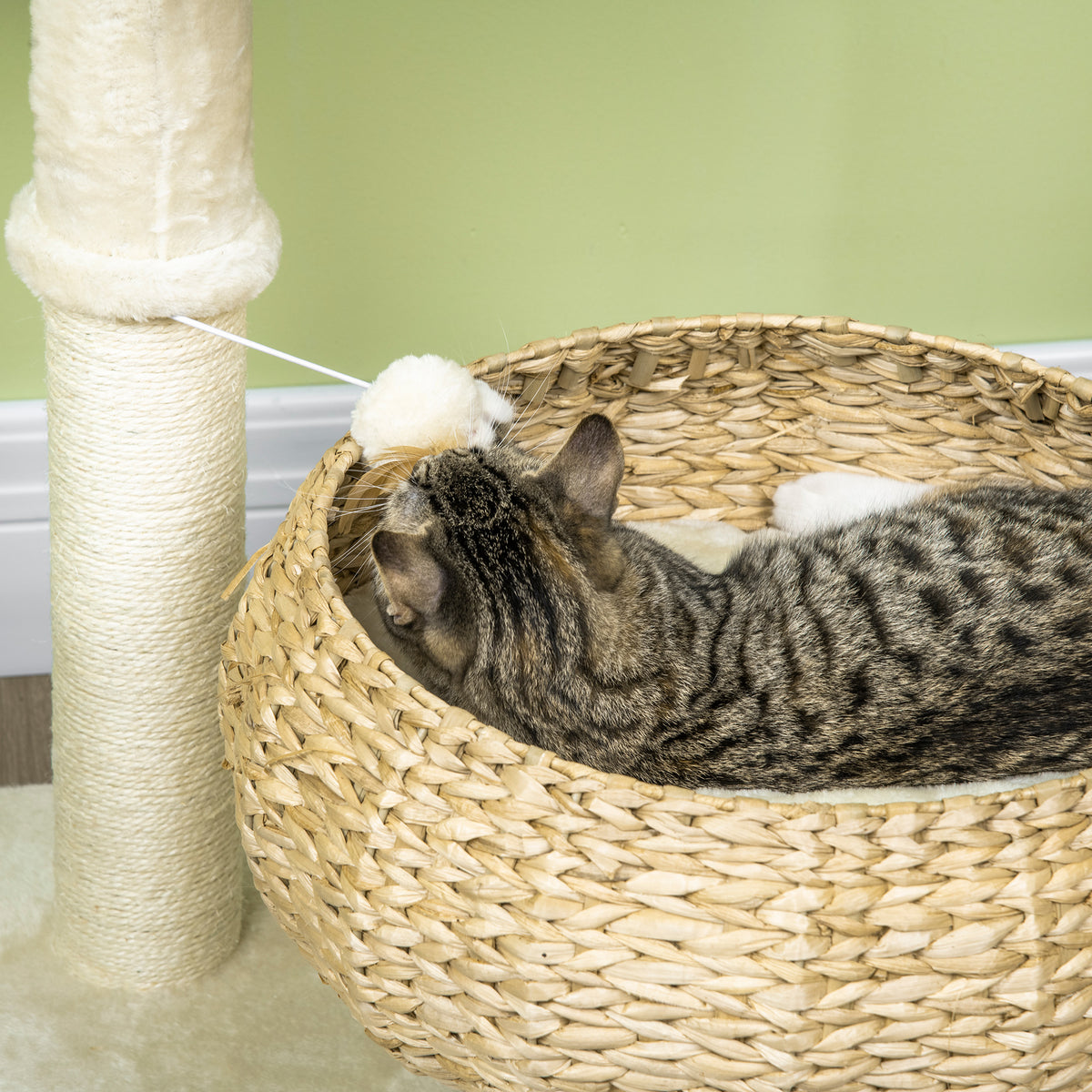 28 Inch Elevated Cat Basket Bed with Sisal Scratching Post – image 8