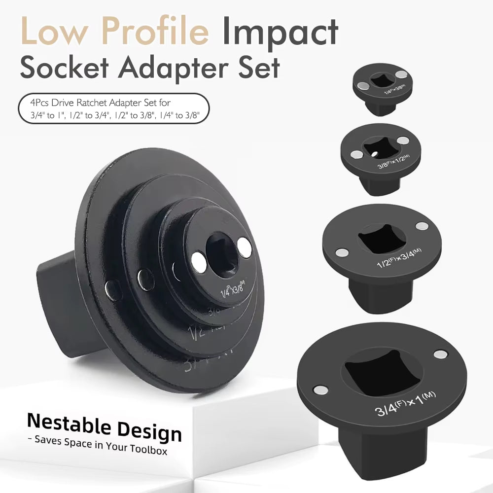 Low-Profile Impact Socket Adapter Set, 4-Piece Ratchet Drive Reducers – image 2