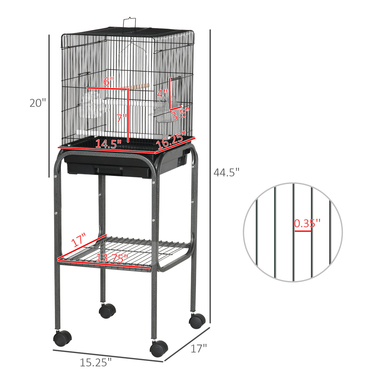 Rolling Bird Cage 45 in with Detachable Stand and Storage Basket – image 3