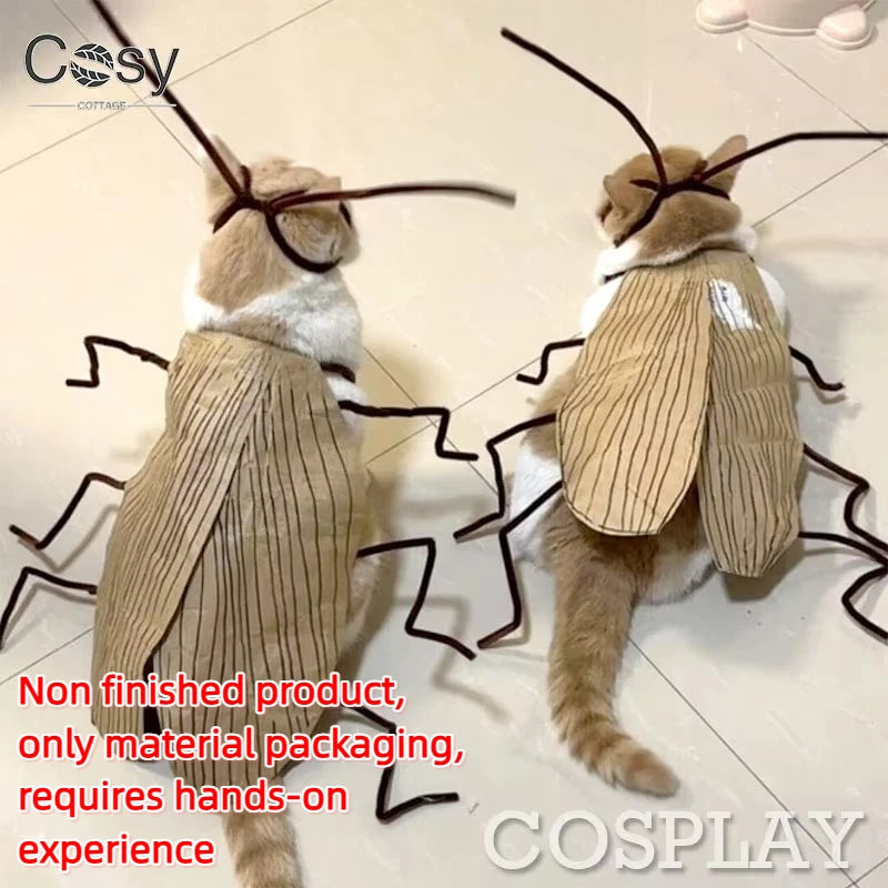 Cockroach Cat Costume with Wings - Funny Halloween Pet Outfit
