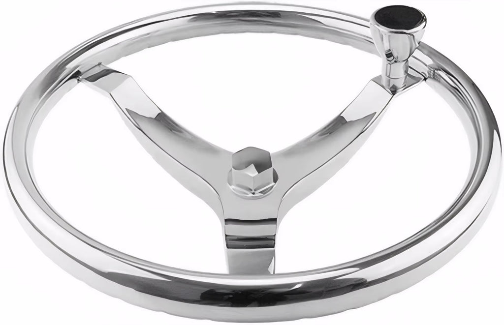 Stainless Steel Boat Steering Wheel, 3 Spoke 13.5 in with Knob