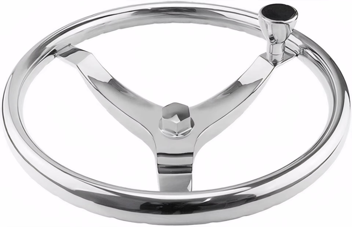 Stainless Steel Boat Steering Wheel, 3 Spoke 13.5 in with Knob