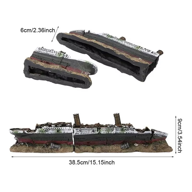 Sunken Shipwreck Aquarium Ornament, 15 in Resin Fish Tank Decor – image 3