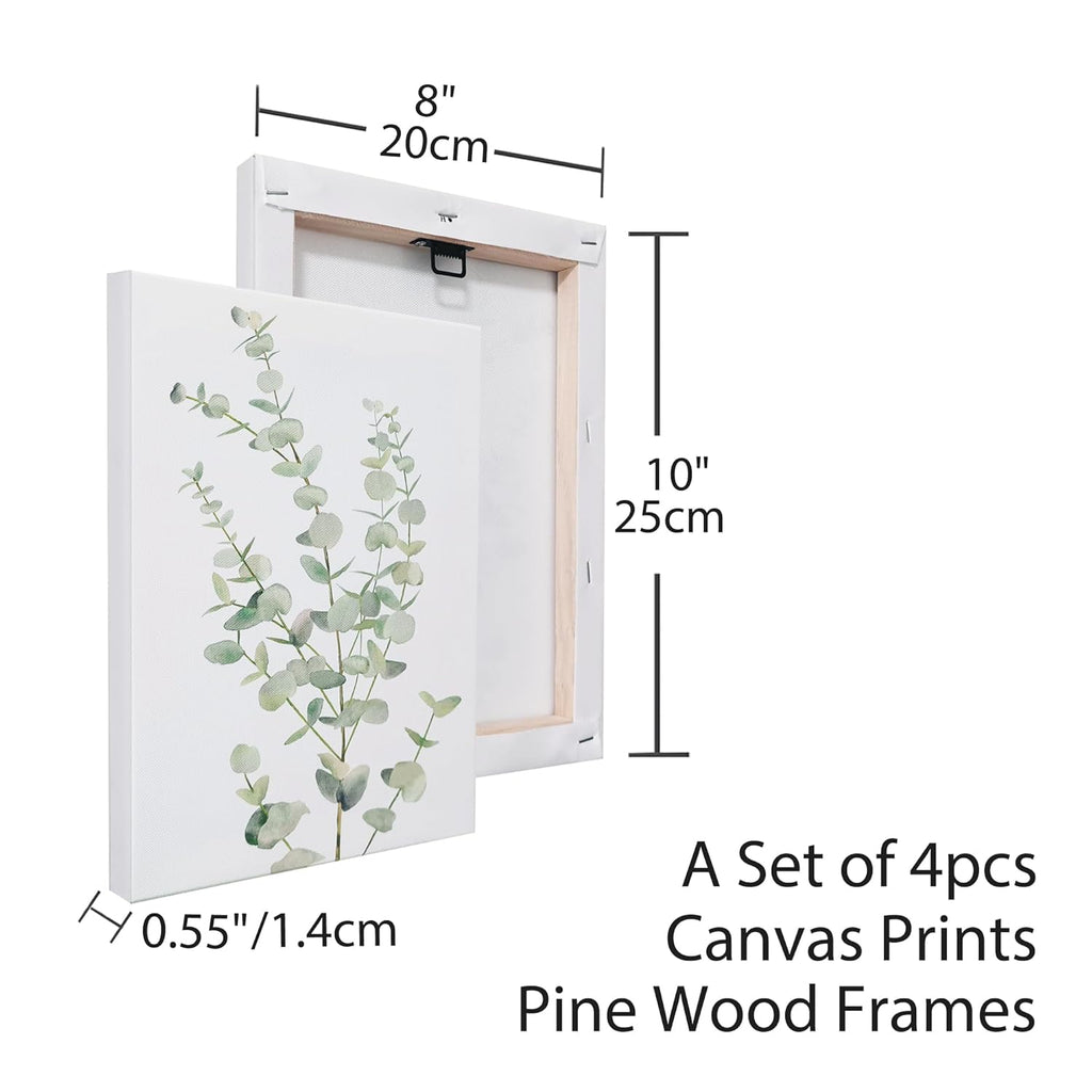 Botanical Framed Canvas Wall Art Set of 4, 8 X 10 Inch Prints