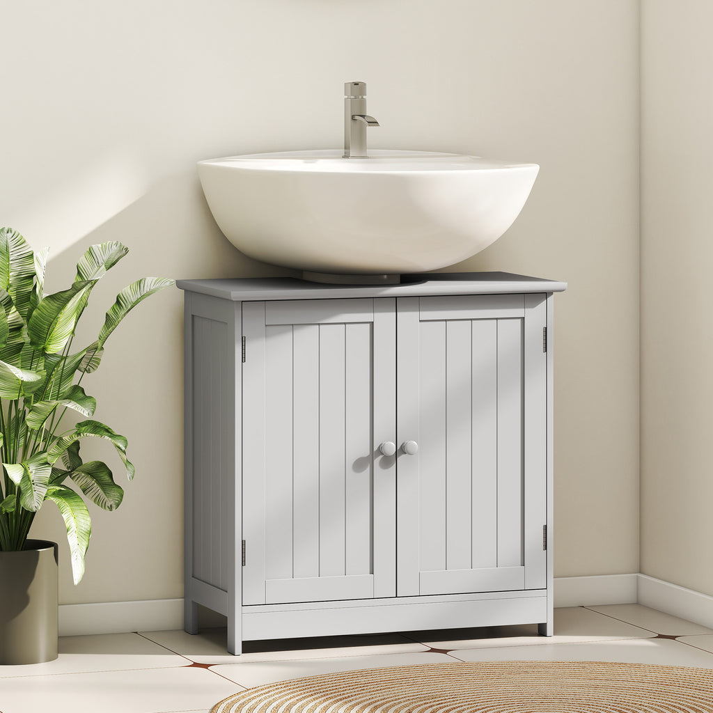 Under-Sink Bathroom Cabinet with 2 Doors and Shelf, Light Gray – image 2