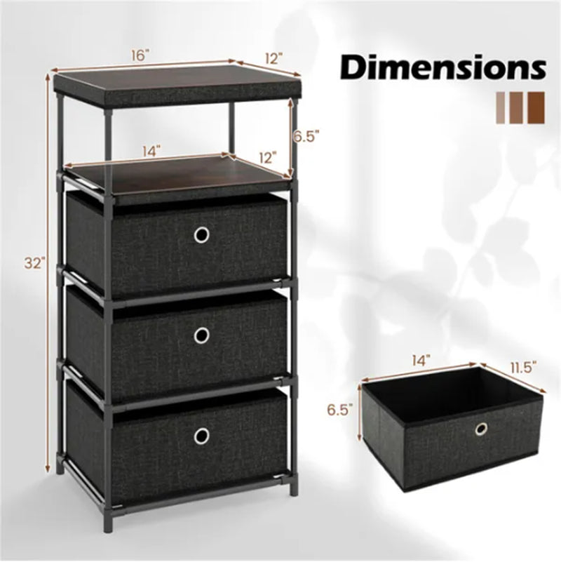 3-Drawer Fabric Storage Tower with Wood Top and Metal Frame – image 2
