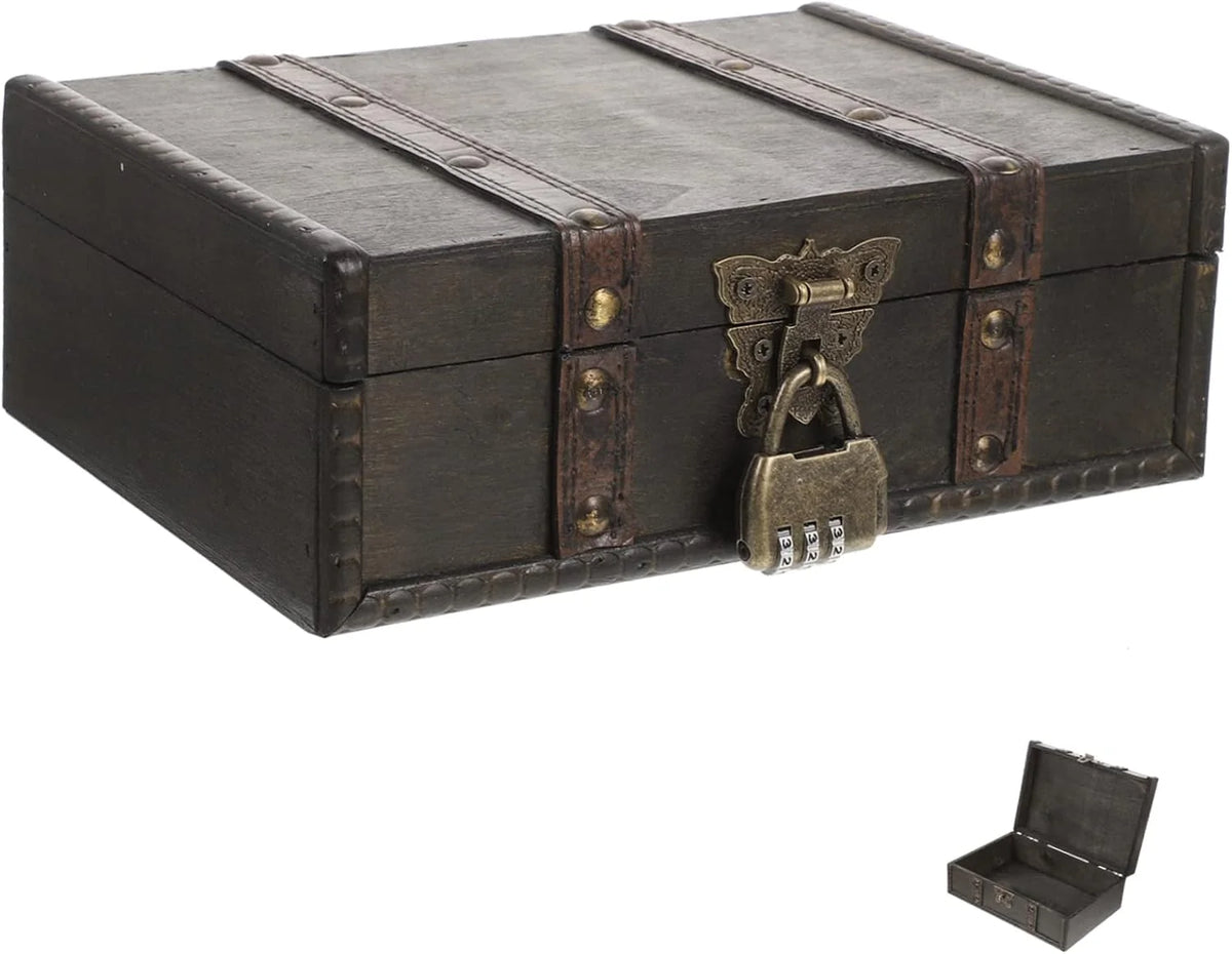 Wooden Jewelry Box with Lock, Decorative Keepsake Storage Chest