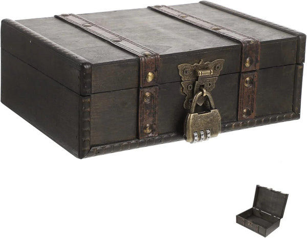 Wooden Jewelry Box with Lock, Decorative Keepsake Storage Chest