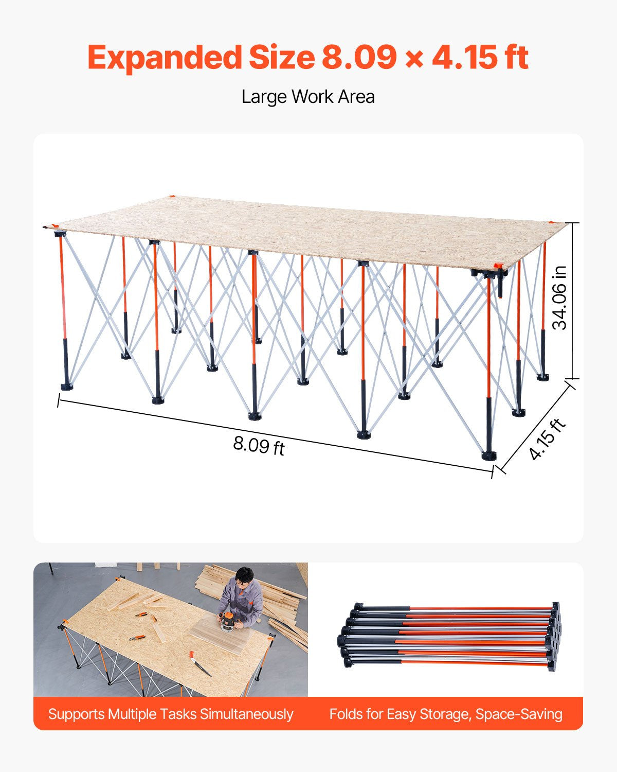 Portable Folding Workstand 8 x 4 ft, 6000 lb Capacity