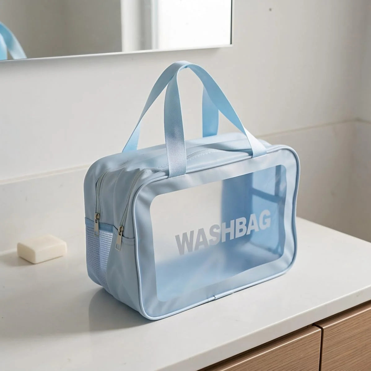 Clear Toiletry Bag 2-Pack, Dry/Wet Separation PVC Wash Bag – image 6