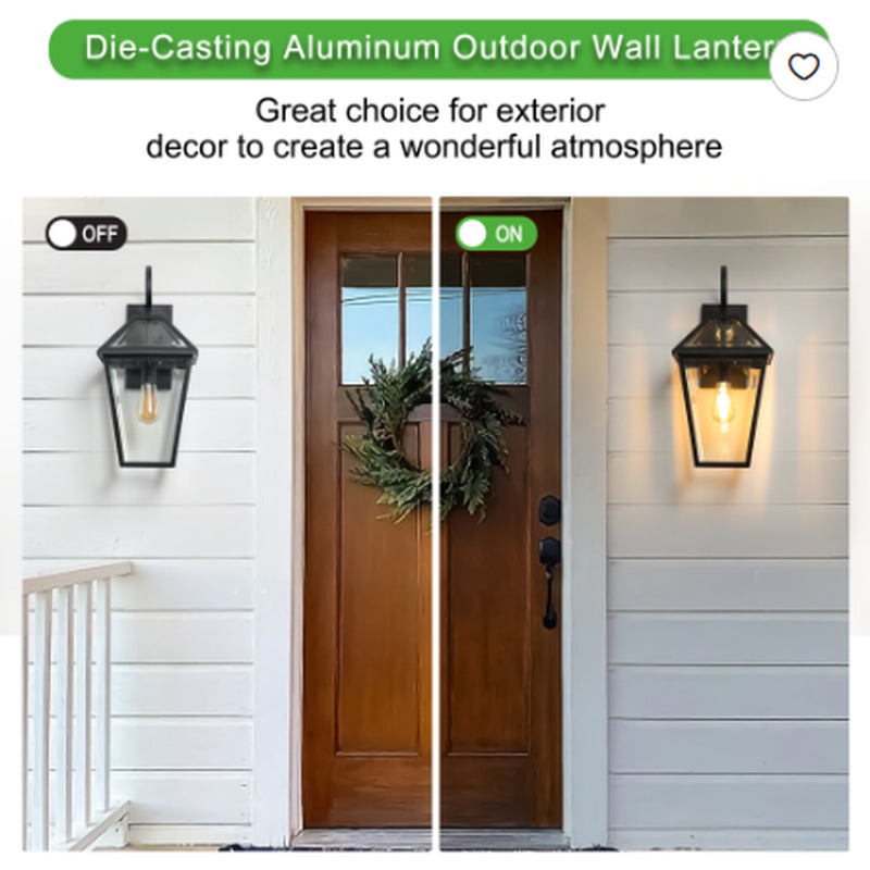 21 Inch Outdoor Wall Lantern, Black Aluminum and Clear Glass Sconce