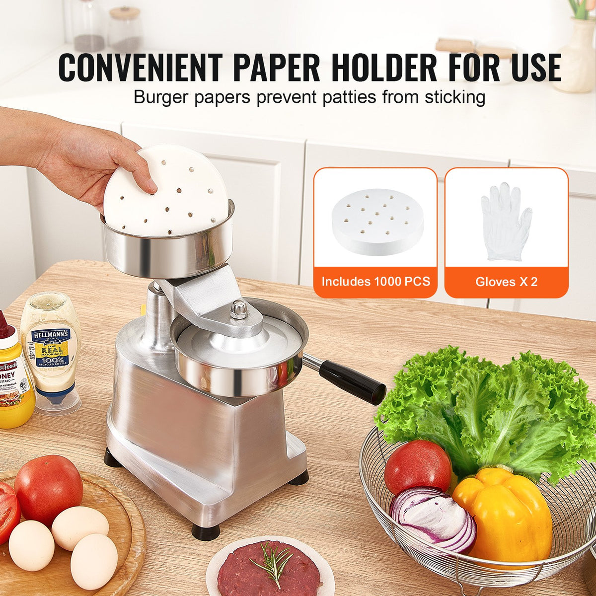 Commercial Burger Patty Press Machine, 5 in Mold with 1000 Patty Papers – image 5