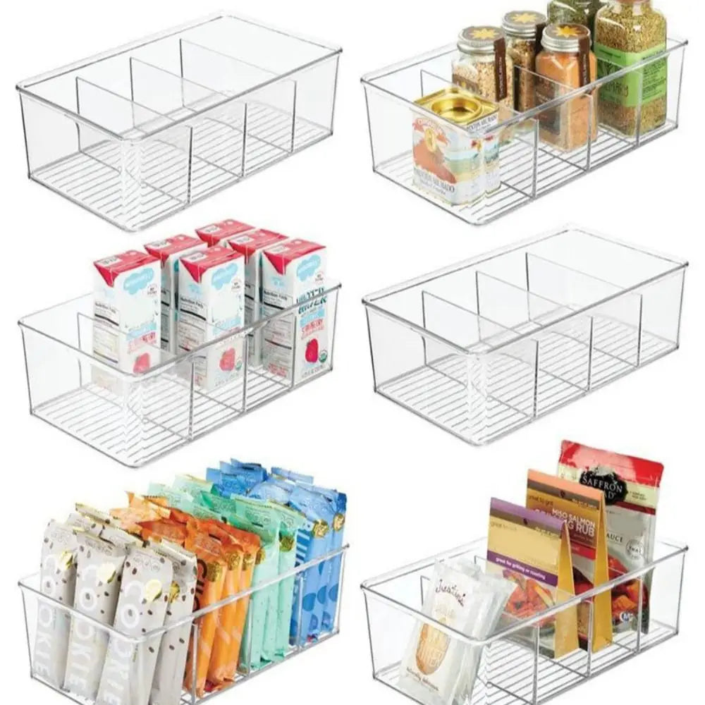 Fridge Storage Box, Clear 4-Grid Bin with Removable Dividers – image 6