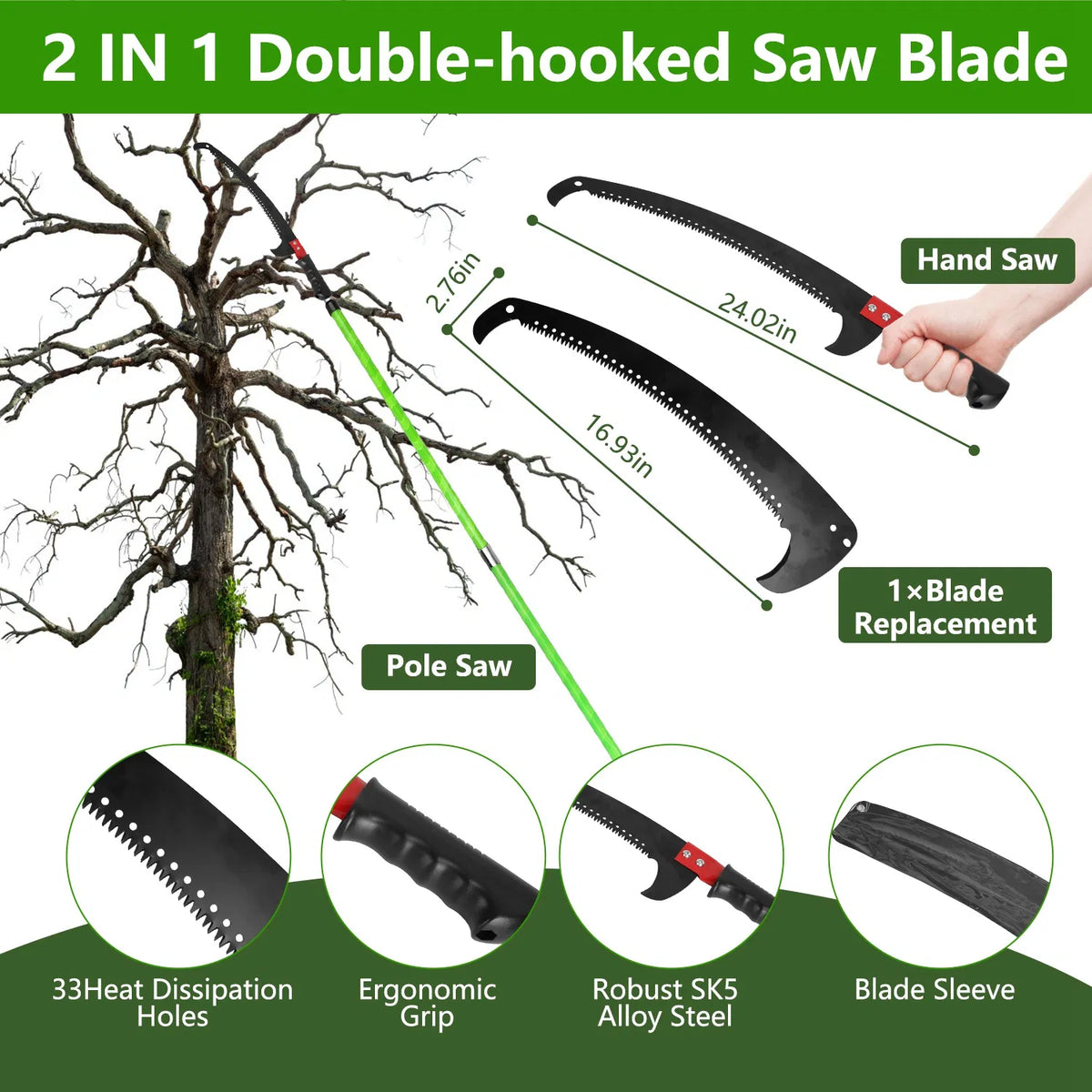 Extendable Manual Pole Saw and Tree Pruner, Up to 28 ft Reach – image 7