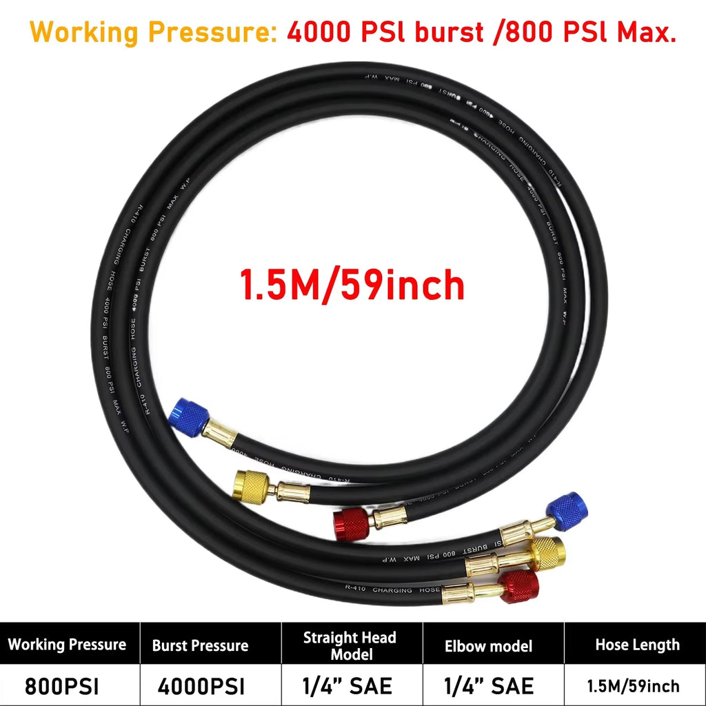 HVAC R410A Refrigerant Charging Hose 1.8 m, 800 PSI, 1/4 in SAE – image 9