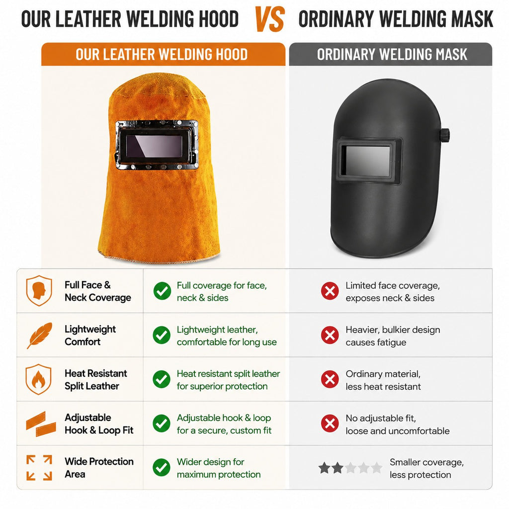 Leather Welding Hood with Lens, Sweat-Absorbent Welder Cap