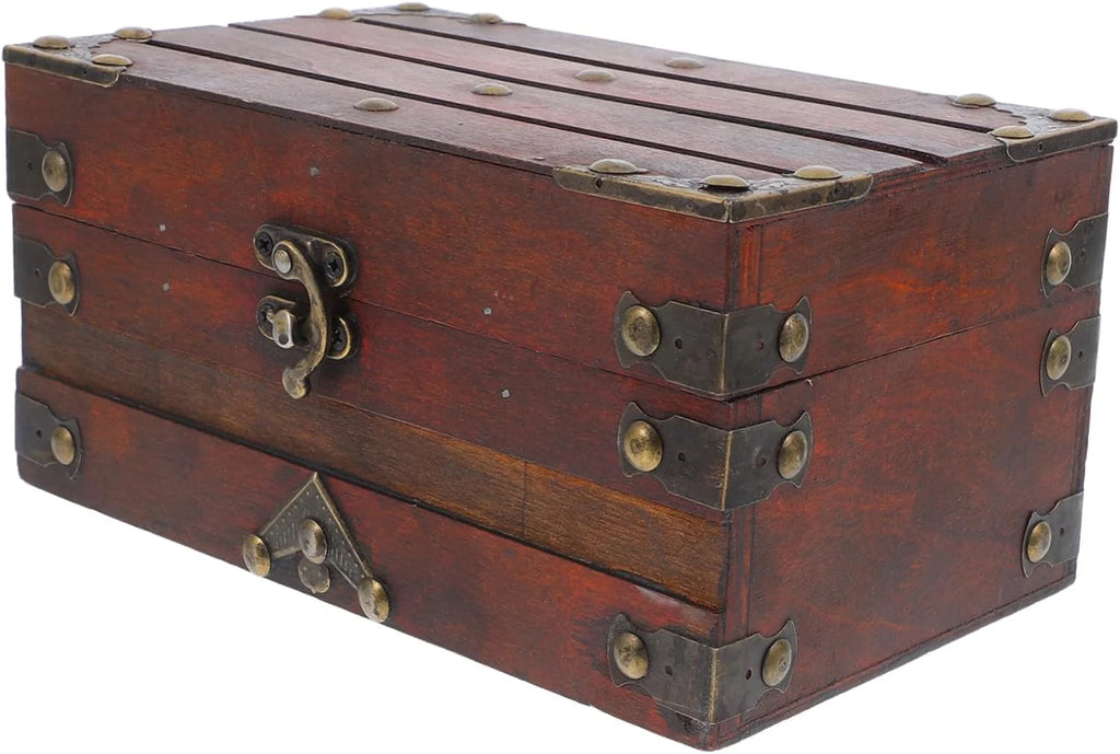 Wooden Jewelry Box with Lock, Vintage Treasure Chest Style