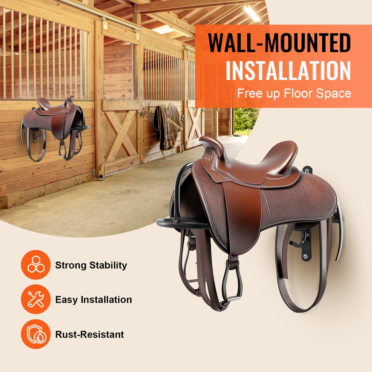 Wall Mount Saddle Rack 8-Pack with Pad Bar, Heavy Duty Steel – image 5