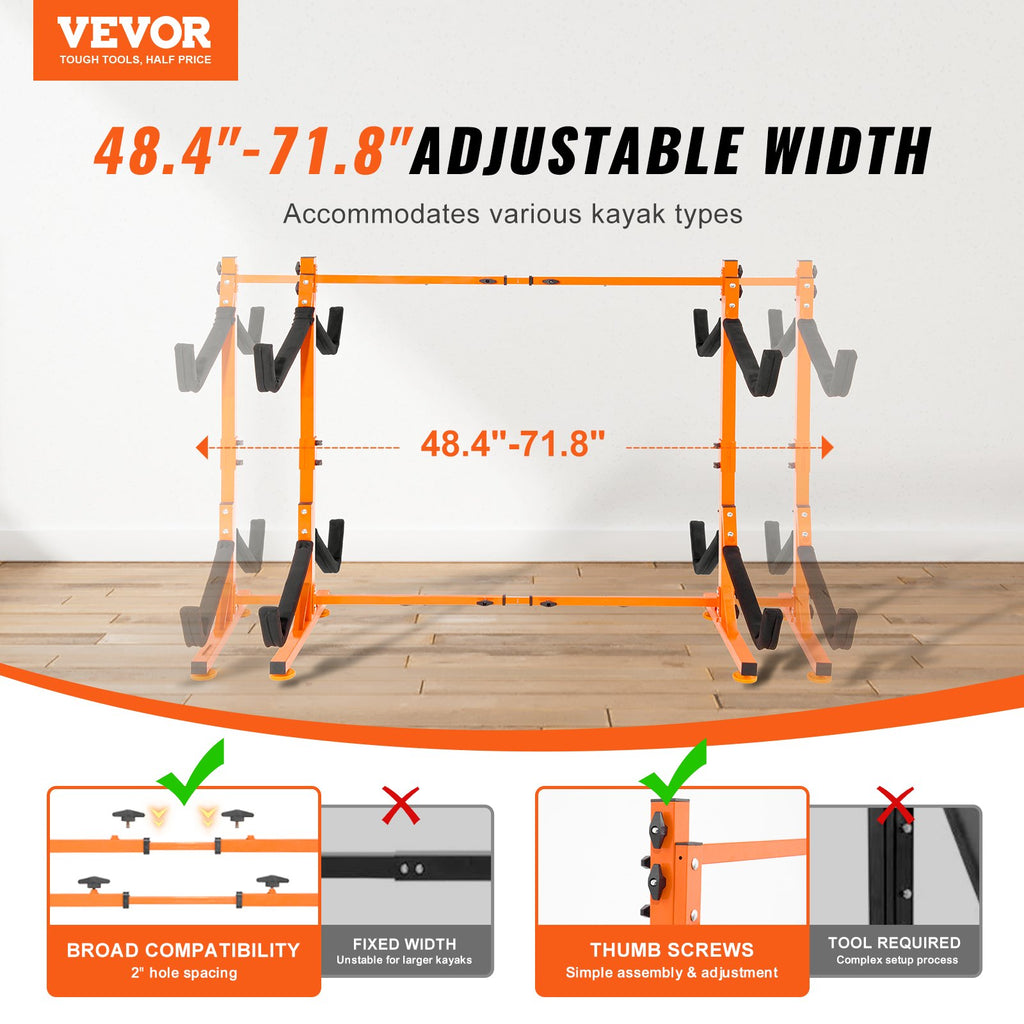 Freestanding Kayak Storage Rack for 4 Kayaks, Adjustable Width, 220 lb – image 2