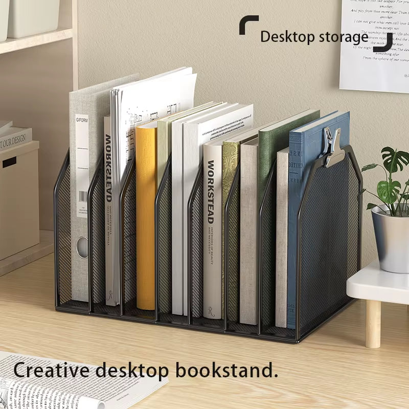 5-Section Metal Mesh File Folder Stand, Vertical Desktop Organizer – image 7