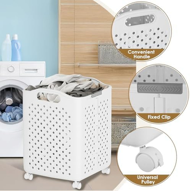 Collapsible Laundry Basket 57L – Rolling Hamper with Wheels – image 8