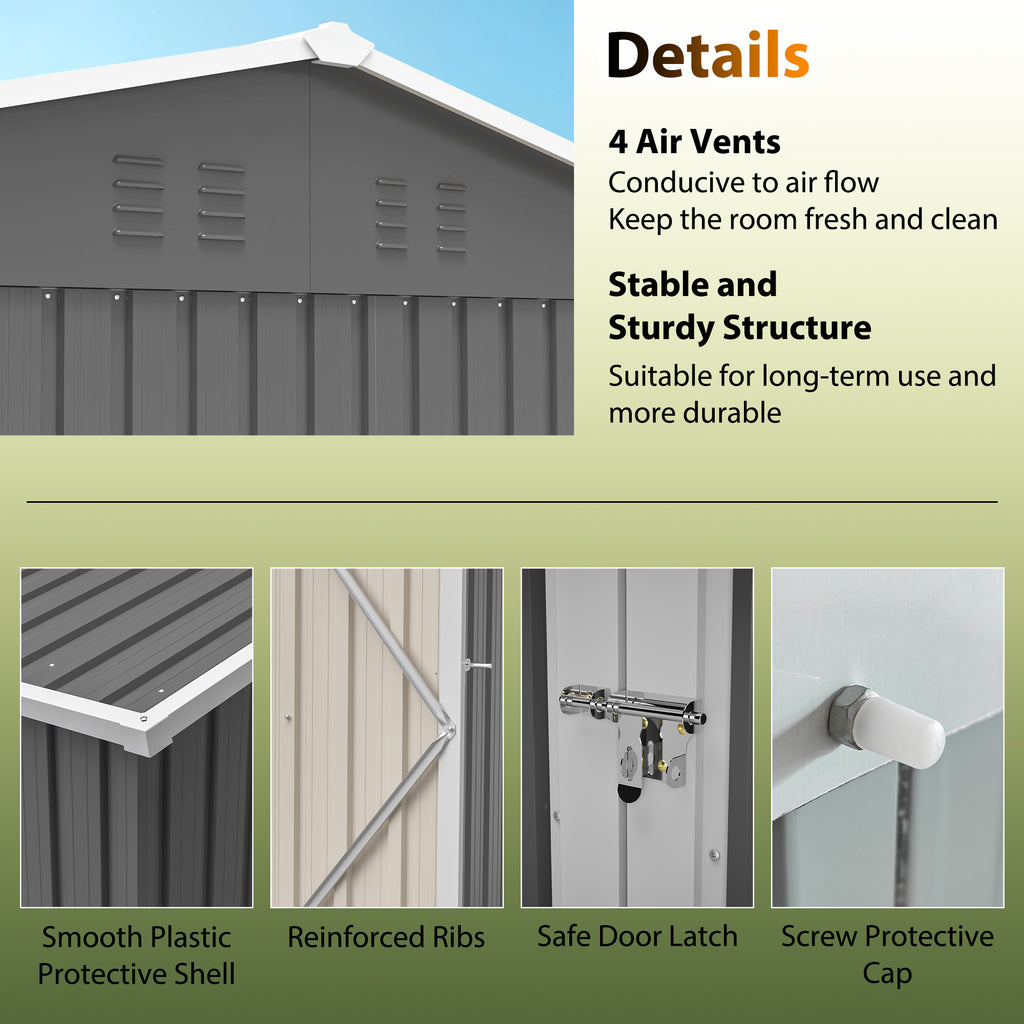 8 x 6 Ft Galvanized Steel Storage Shed With Window And Lockable Doors – image 3