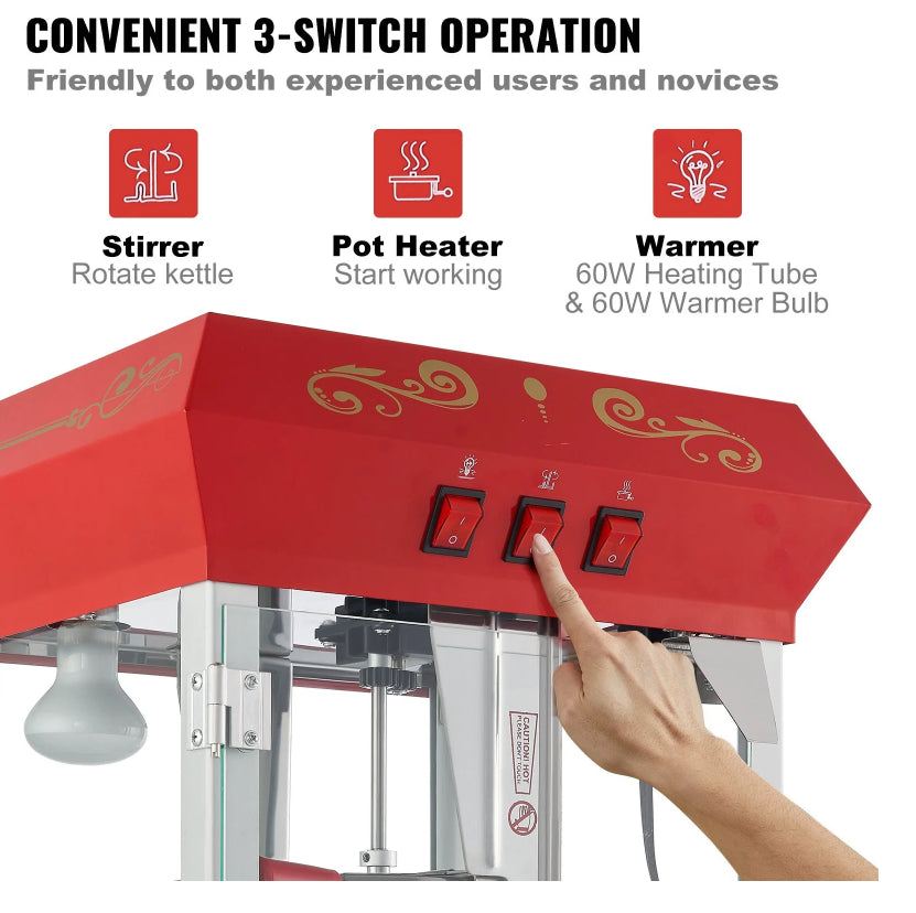 Popcorn Popper Machine 8 Oz Kettle, 850W Countertop Popcorn Maker – image 5