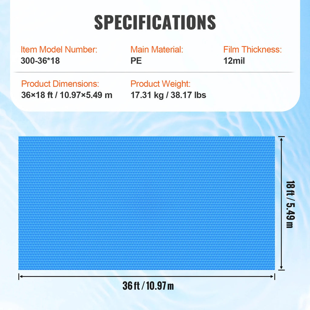 Solar Pool Cover 36 x 18 ft Rectangle, 12 Mil Solar Blanket – image 7