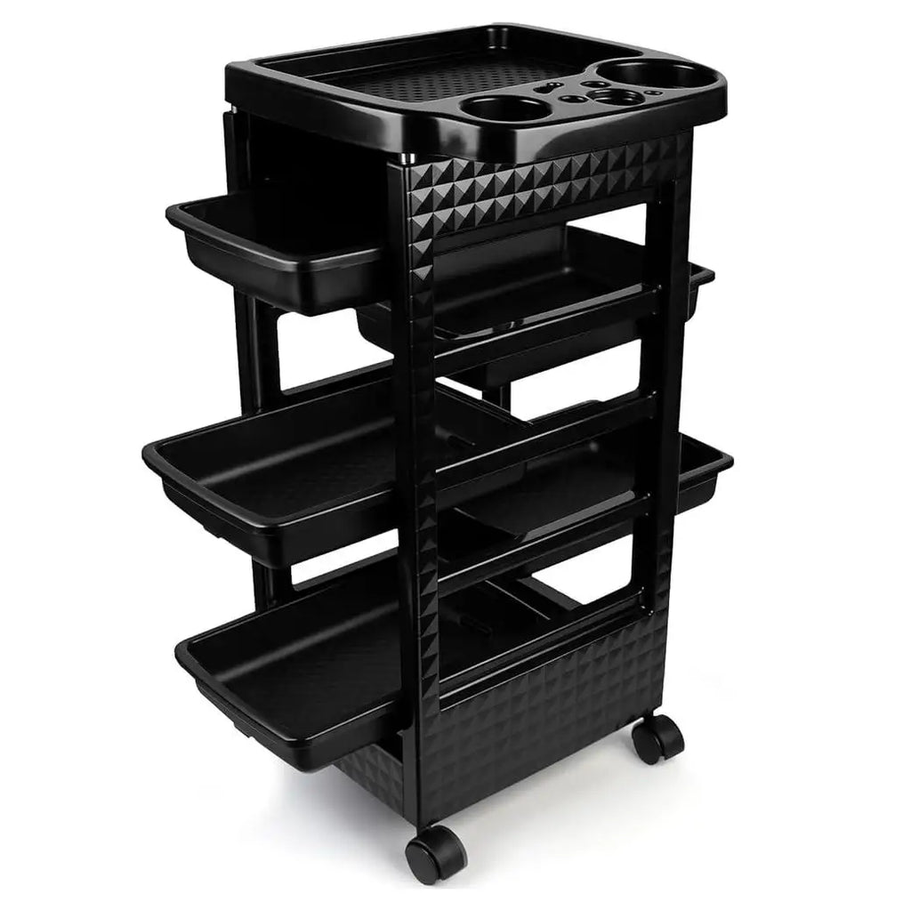 Salon Rolling Cart – 5-Drawer Beauty Trolley with Wheels, Black