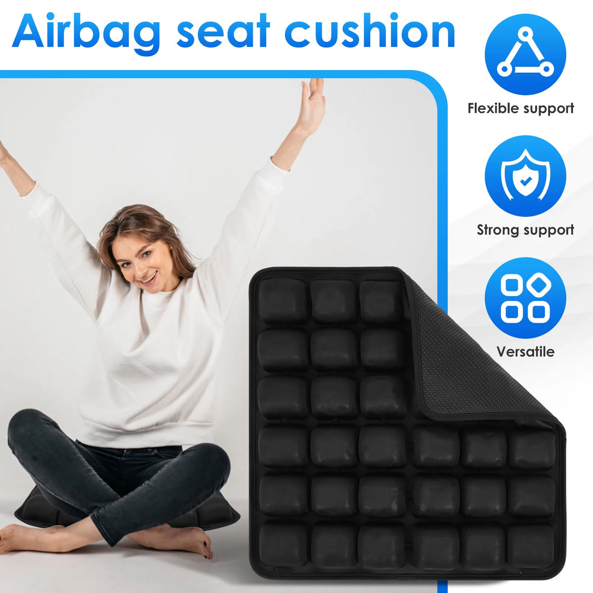 Inflatable Seat Cushion - Breathable 3D Air Cushion for Car & Office Chair