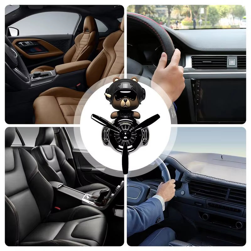 Rotating Pilot Bear Car Air Freshener - Vent Clip Propeller Aroma Diffuser