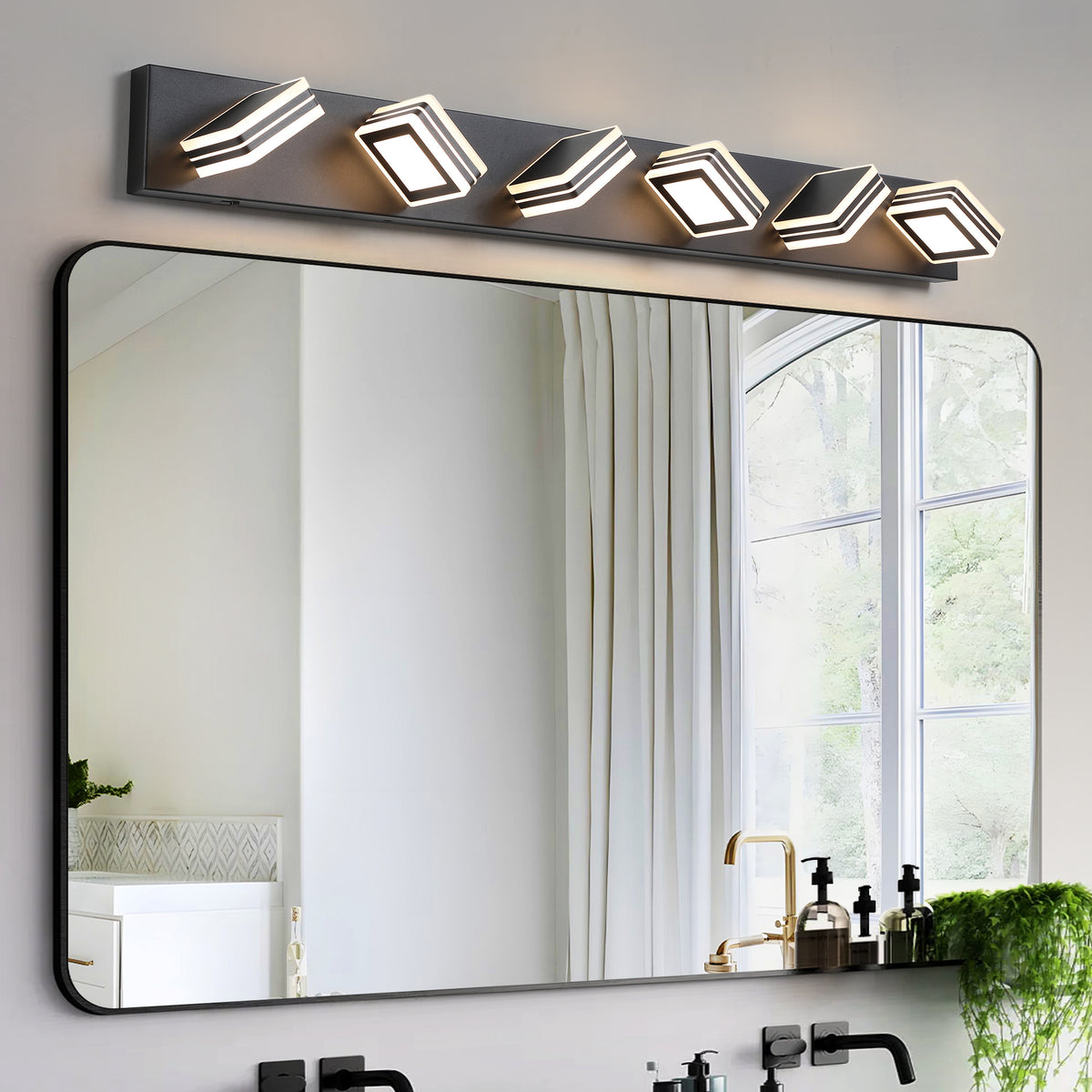 40 Inch 6-Light LED Vanity Light, Dimmable Black Bathroom Fixture – image 1