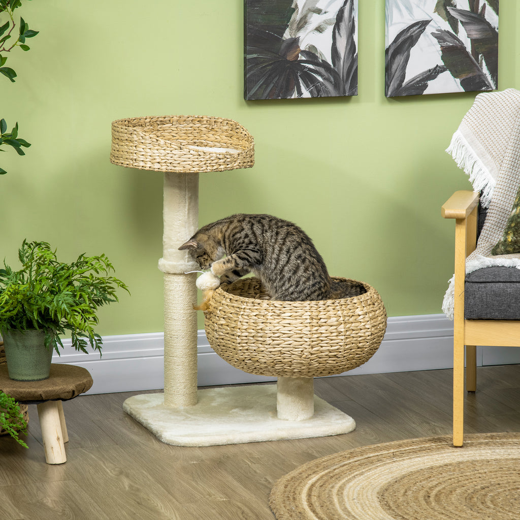 28 Inch Elevated Cat Basket Bed with Sisal Scratching Post – image 2