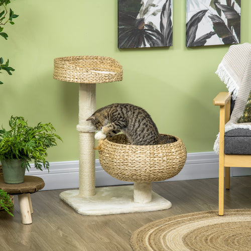 28 Inch Elevated Cat Basket Bed with Sisal Scratching Post – image 2