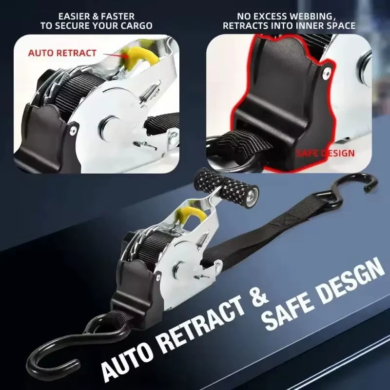 Retractable Ratchet Tie Down Straps for Cargo, Motorcycle, and Car – image 3
