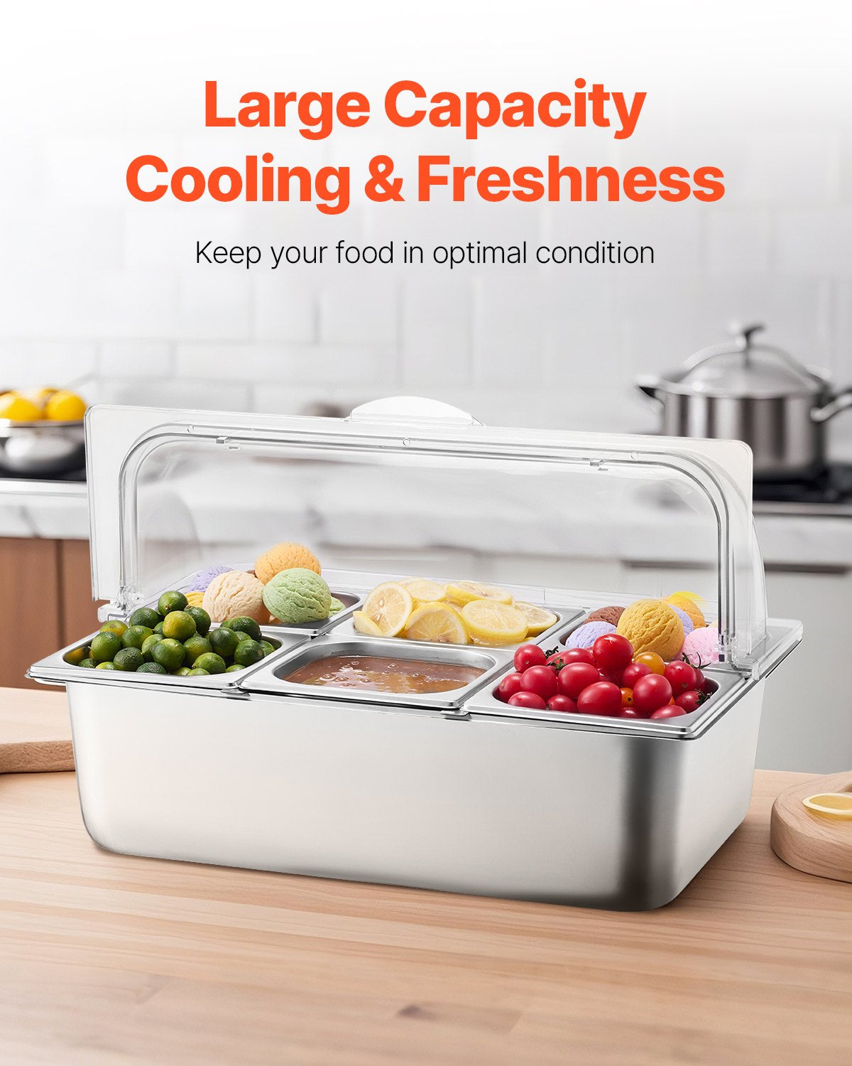6 Pan Countertop Condiment Server With Clear Roll Top Lid – image 5