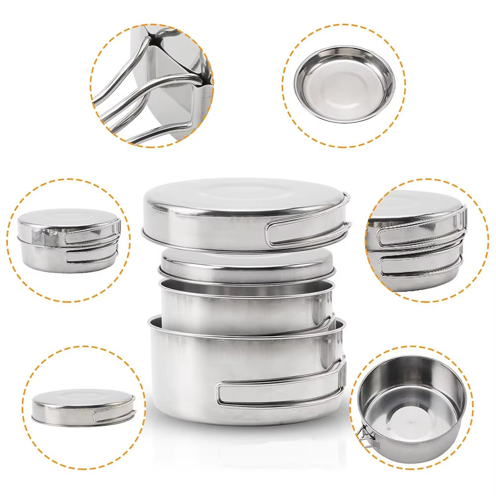 8-Piece Stainless Steel Camping Cookware Set with Pots, Pan and Cups – image 3