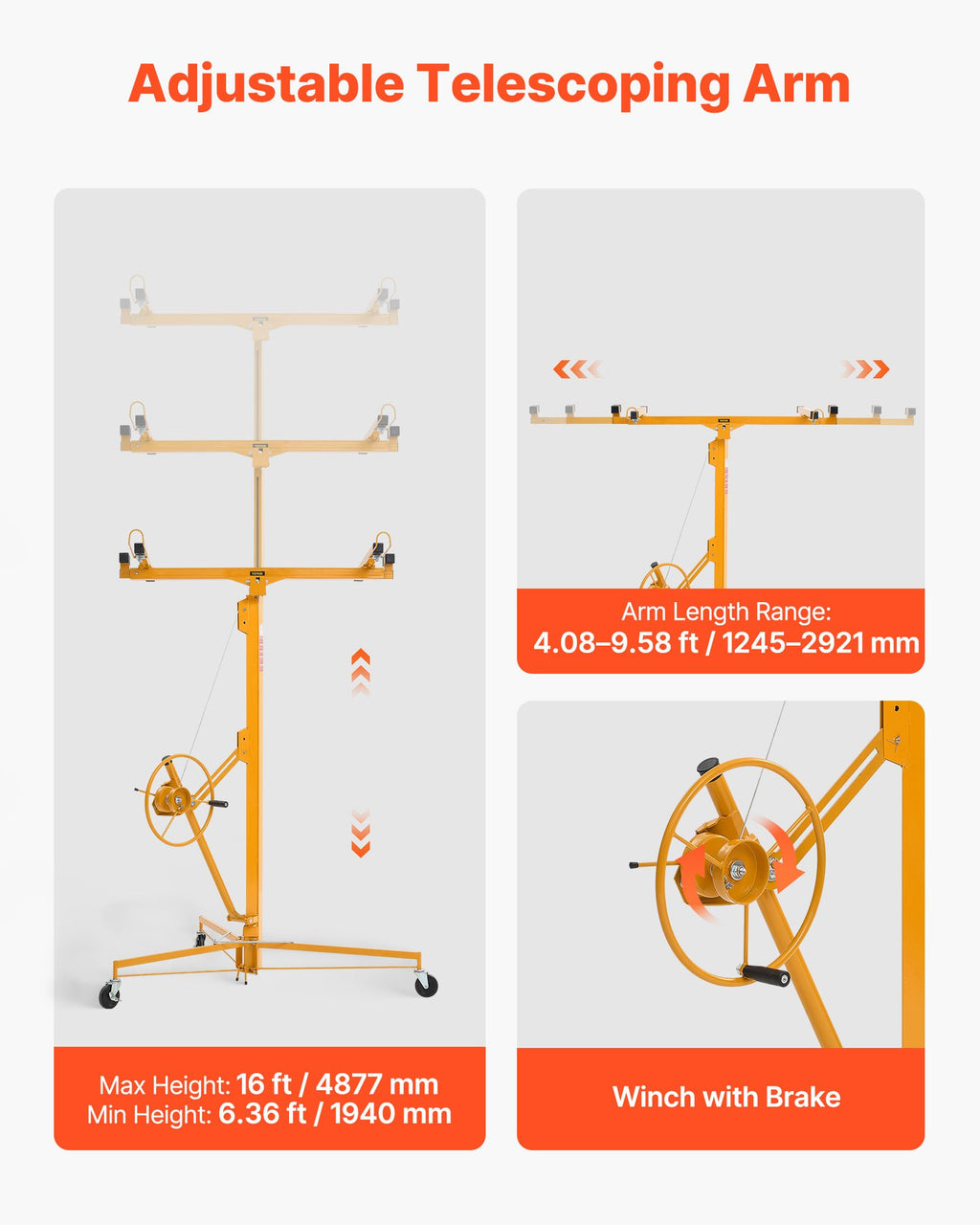 Drywall Lift 16 ft, 150 lb Sheetrock Panel Hoist with Lockable Wheels – image 3