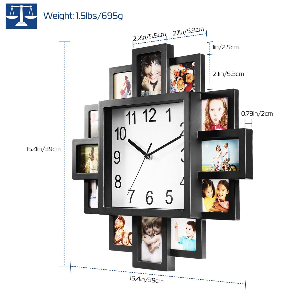 Photo Collage Wall Clock with 12 Picture Frame Slots, 15.35 in – image 11