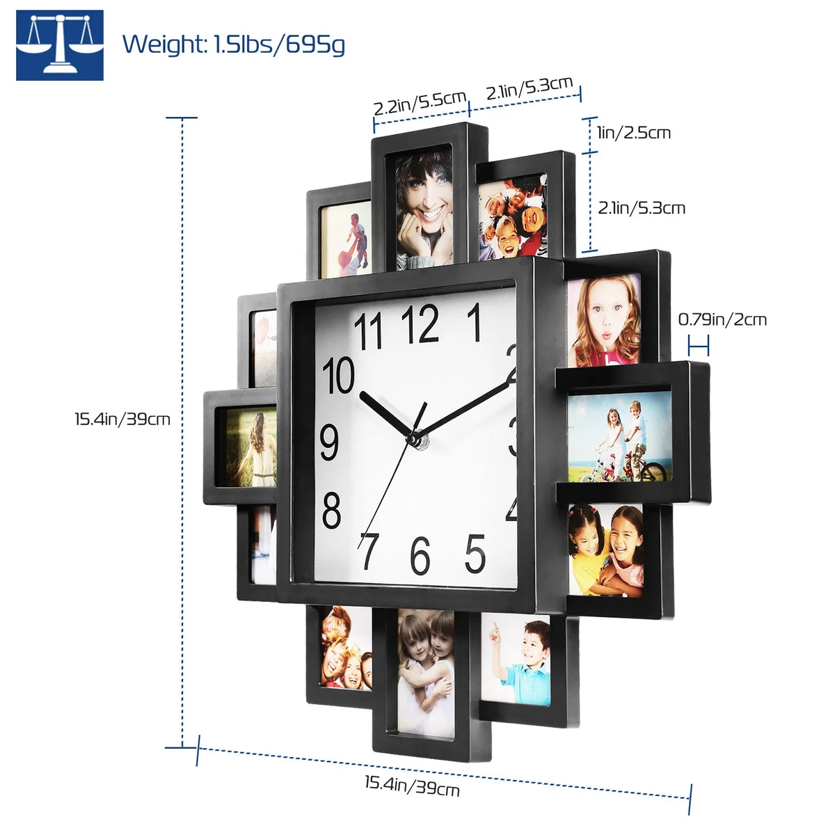 Photo Collage Wall Clock with 12 Picture Frame Slots, 15.35 in – image 11