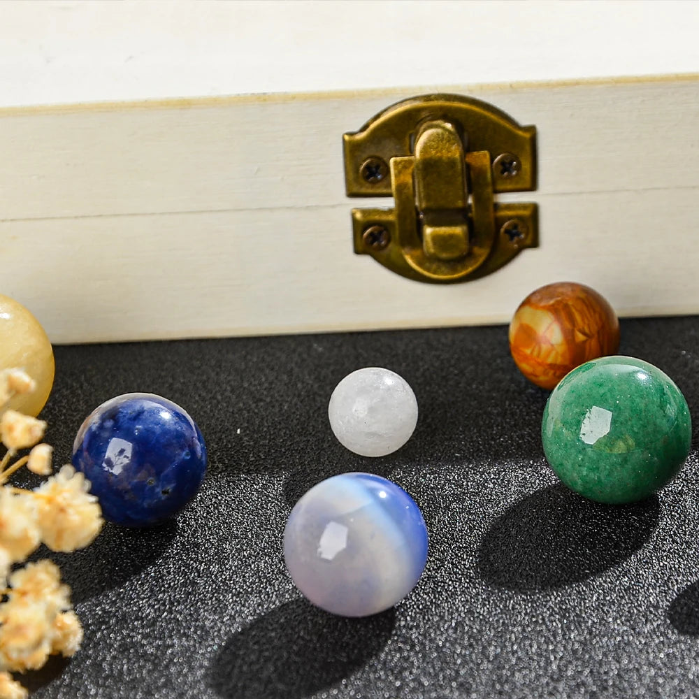 Solar System Crystal Ball Set - 9 Planet Gemstone Desk Decor