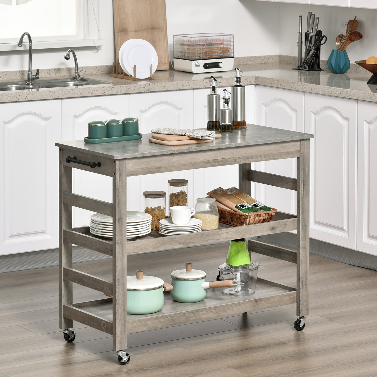 Rolling Kitchen Island Cart with Stainless Steel Top & Storage – image 2
