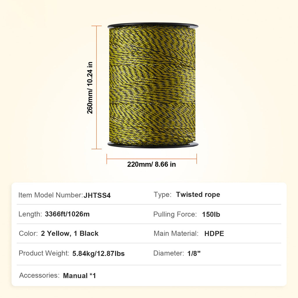 Electric Fence Polywire 3366 Ft, 6 Stainless Strands with Reel