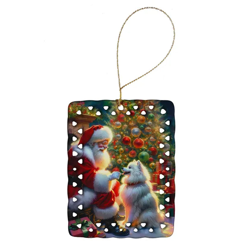 Porcelain Santa and Dog Christmas Tree Ornaments