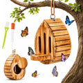 Butterfly House - Hanging Wooden Butterfly Shelter with Feeder
