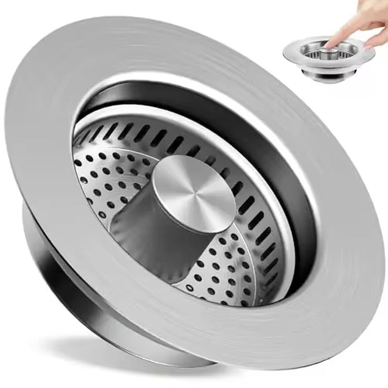 3-In-1 Kitchen Sink Strainer - Stainless Pop-Up Drain Stopper