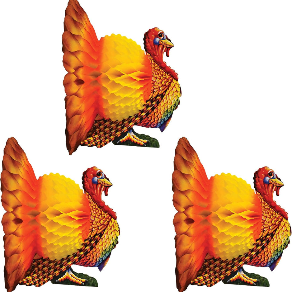 Tissue Paper Turkey Centerpieces 12 Inch, Set of 3