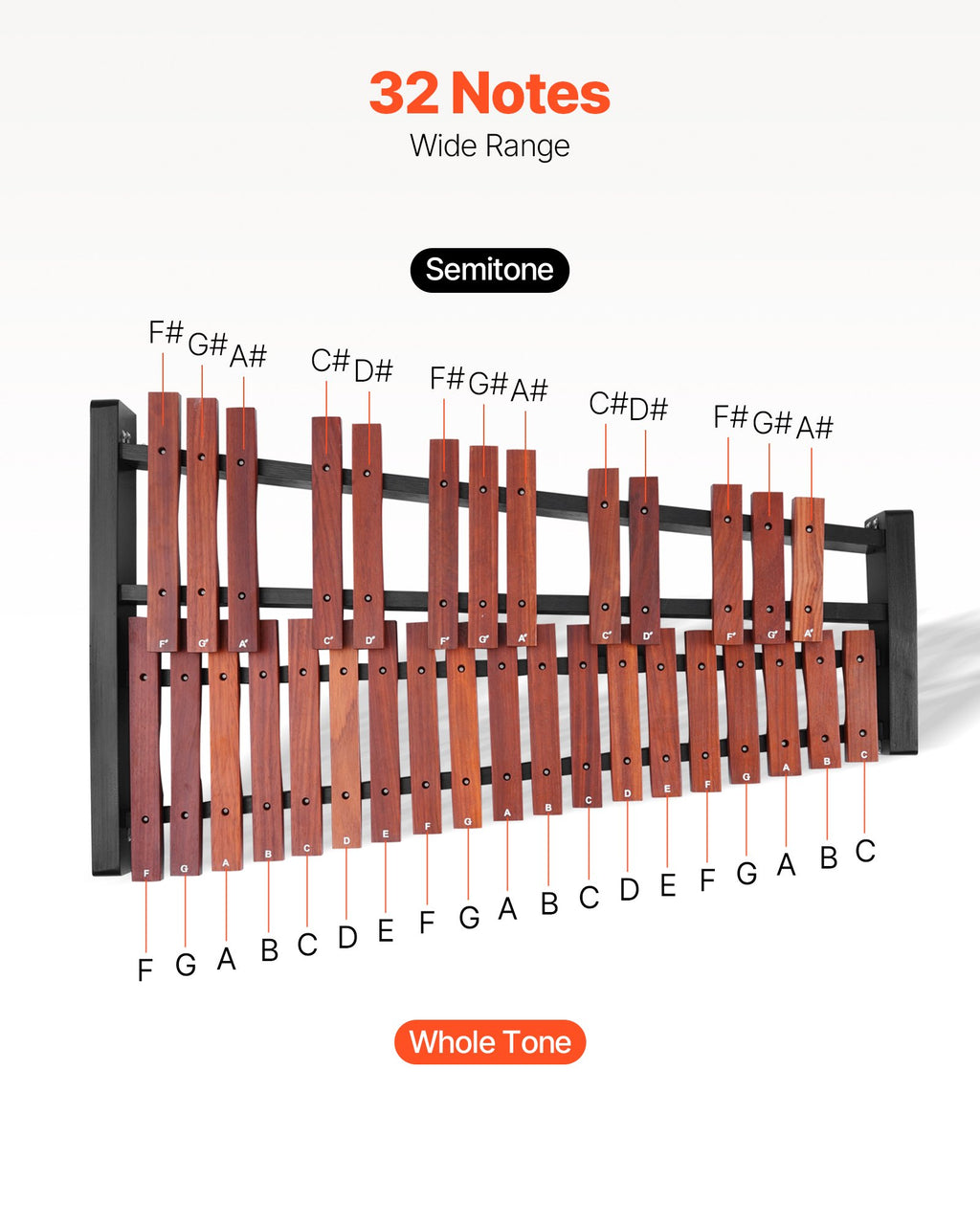 32-Note Wooden Glockenspiel Xylophone with Adjustable Stand – image 2