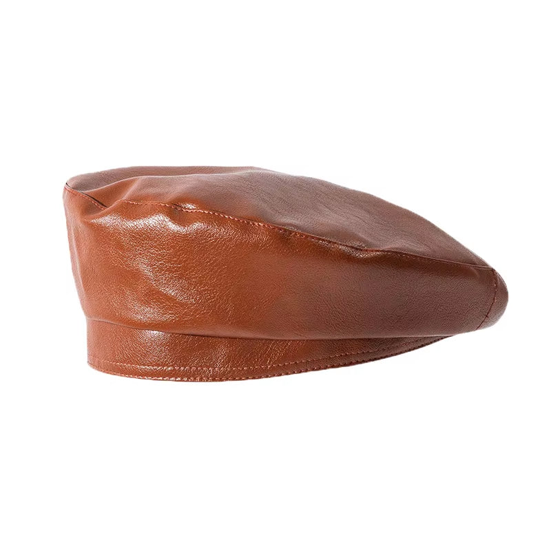 Faux Leather Beret Hat - Classic French Artist Cap for Women – image 9